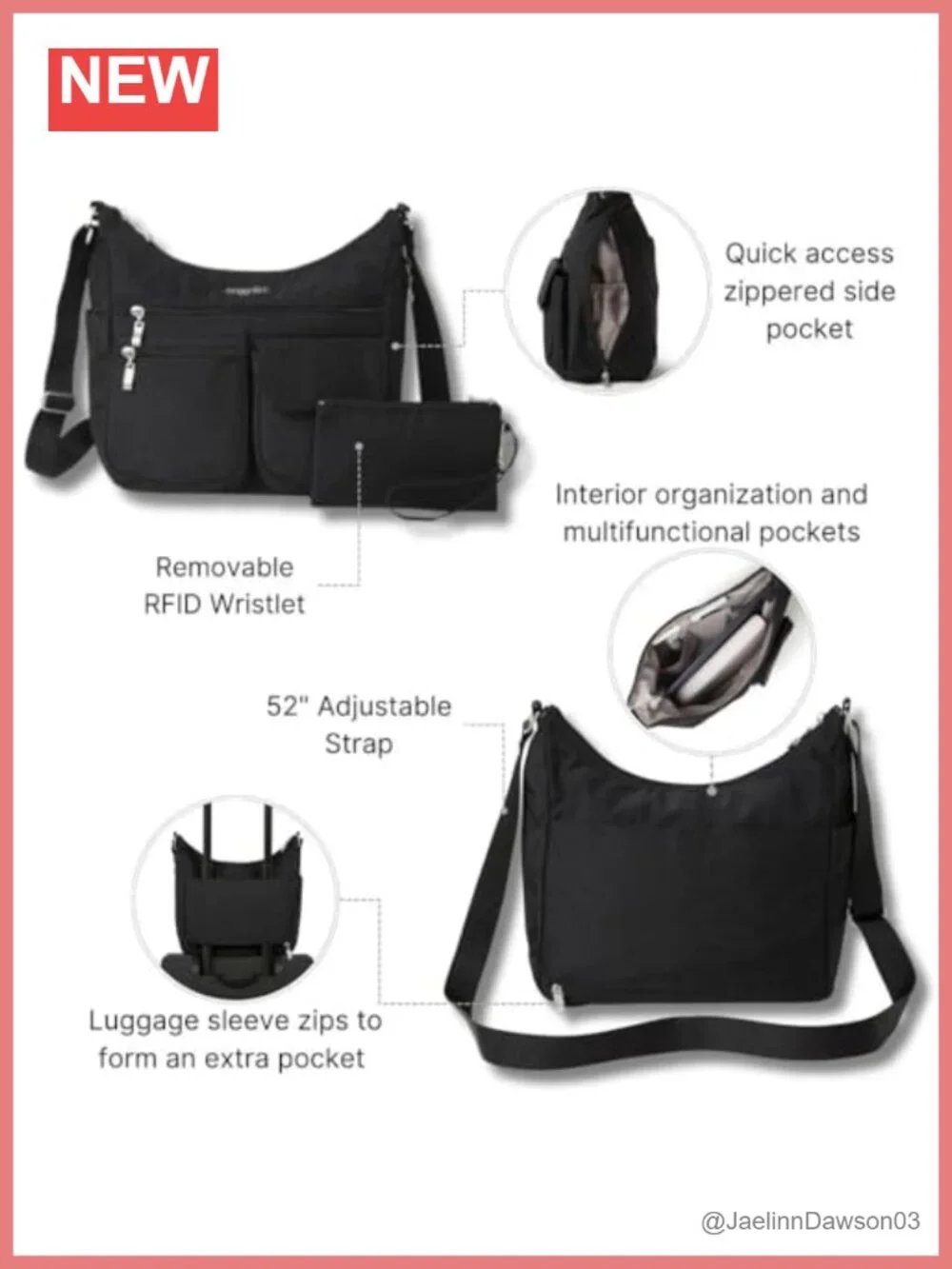 Hobo Crossbody Bag Water-Resistant Nylon RFID Wristlet